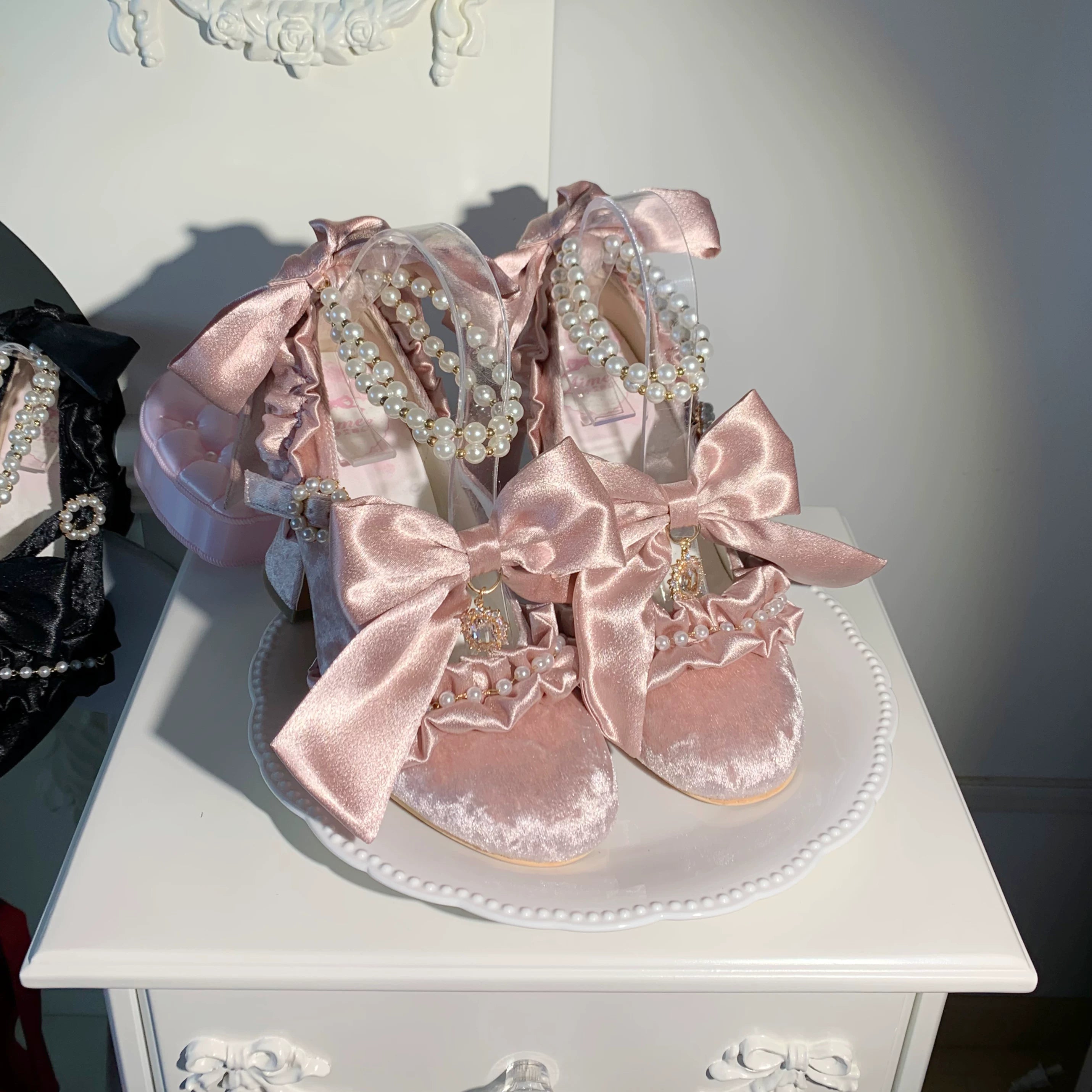 Ribbon Anthem - Gorgeous Classic Lolita Heels, Detachable Bow & Pearl (Pink / 34 35 36 37 38 39 40 41) 44639:815868