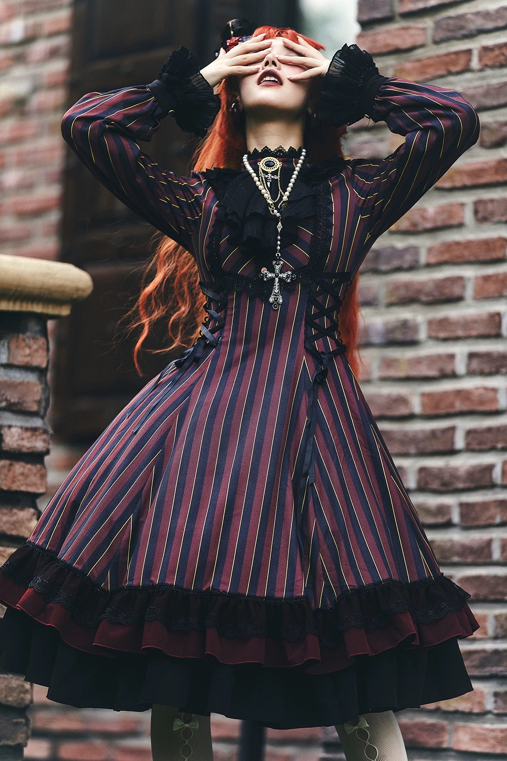 Miss Point~Perintz Manor~Gothic Lolita OP Long Sleeve Retro Lolita Dress 39904:642674