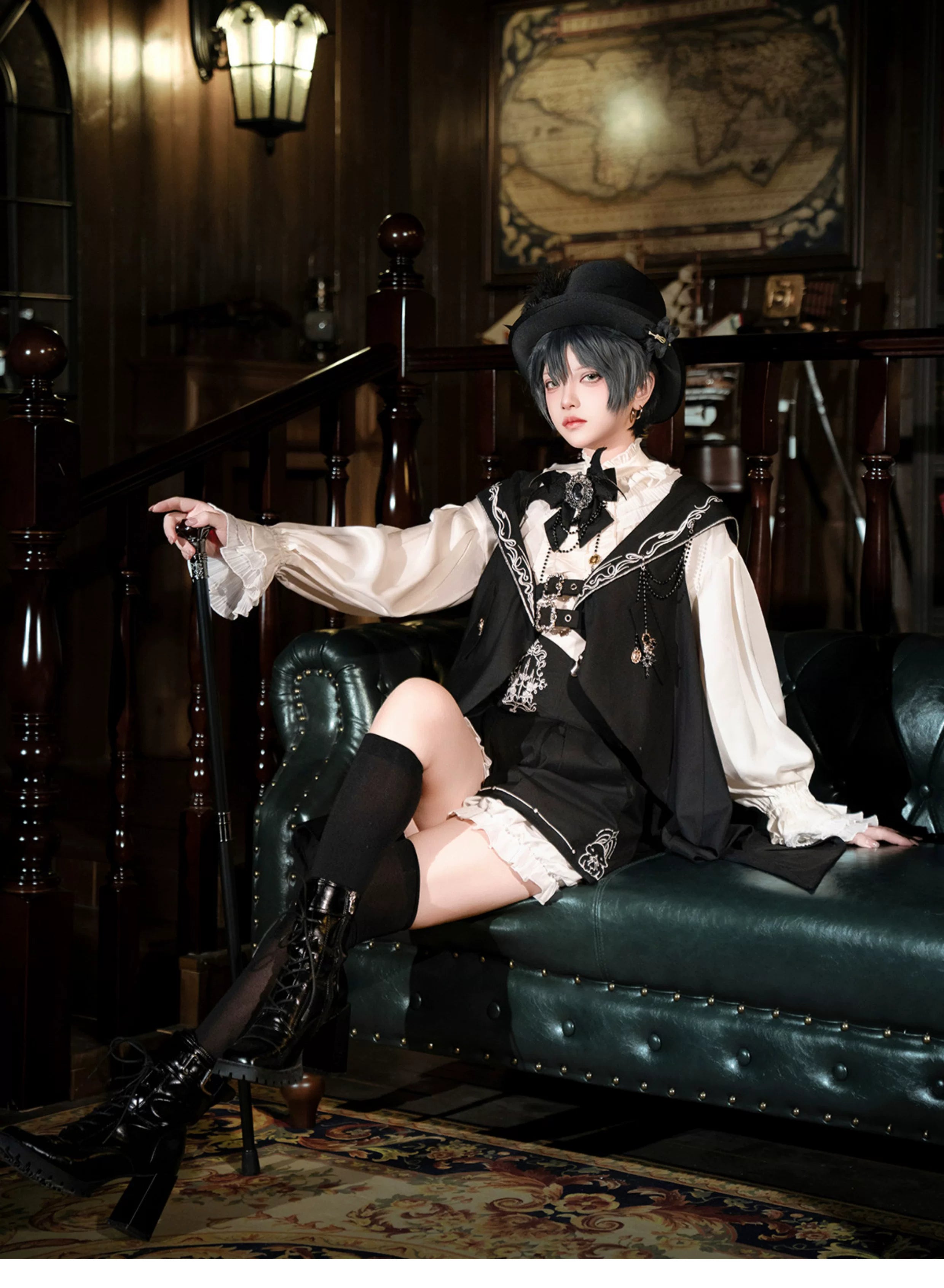 Bunny Ear Meteorite - Embroidered Ouji Lolita Set, Hooded Vest 44899:826885