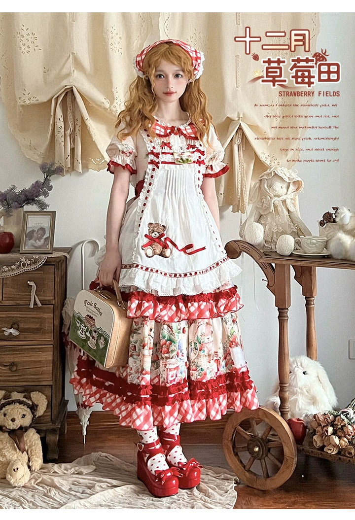 Spireme Cat~December Strawberry Field~Sweet Lolita OP Dress Strawberry Printed Dress