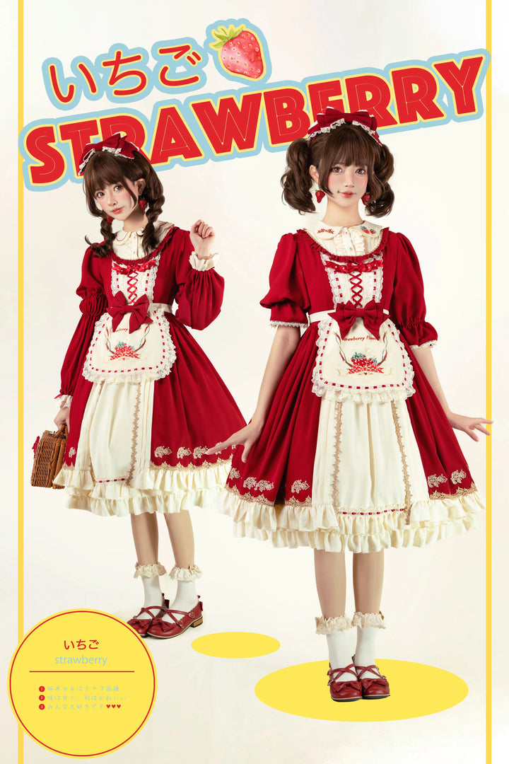 Strawberry Witch~Tochigi Girl~Sweet Lolita Strawberry Embroidered Dress   