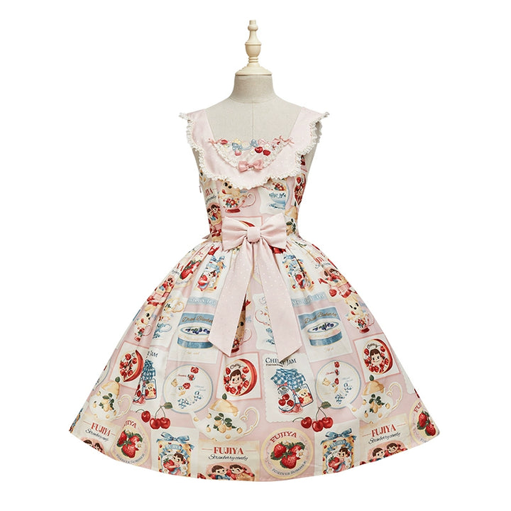 Summer Fairy~IP Collab Kawaii Lolita JSK Shirt Candy Box Hat Free size Petal Collar JSK - Pink 