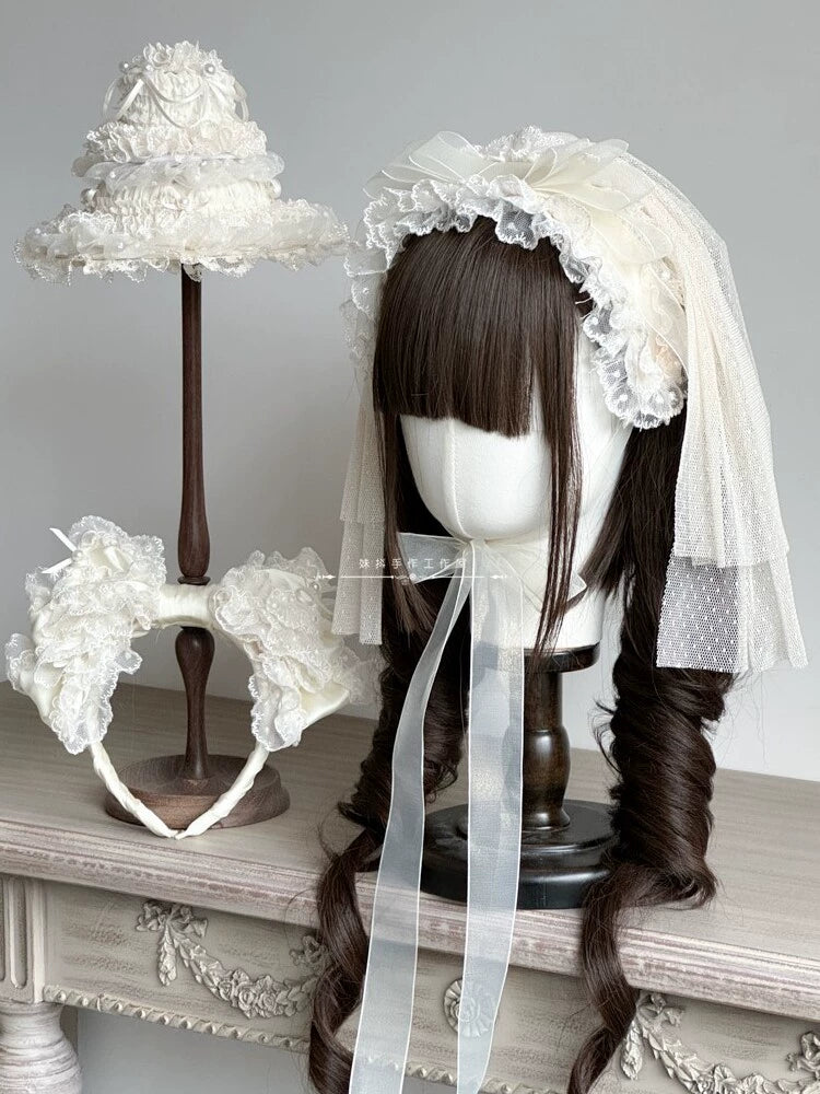 MAID~Elegent Lolita Headband Ivory KC Cake Cap 35196:484572