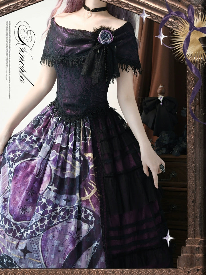 Krncrlo~Laocoon~Gothic Lolita SK Suit With Purple Snake & Apple Print (2XL L M S XL XS) 43289:772499