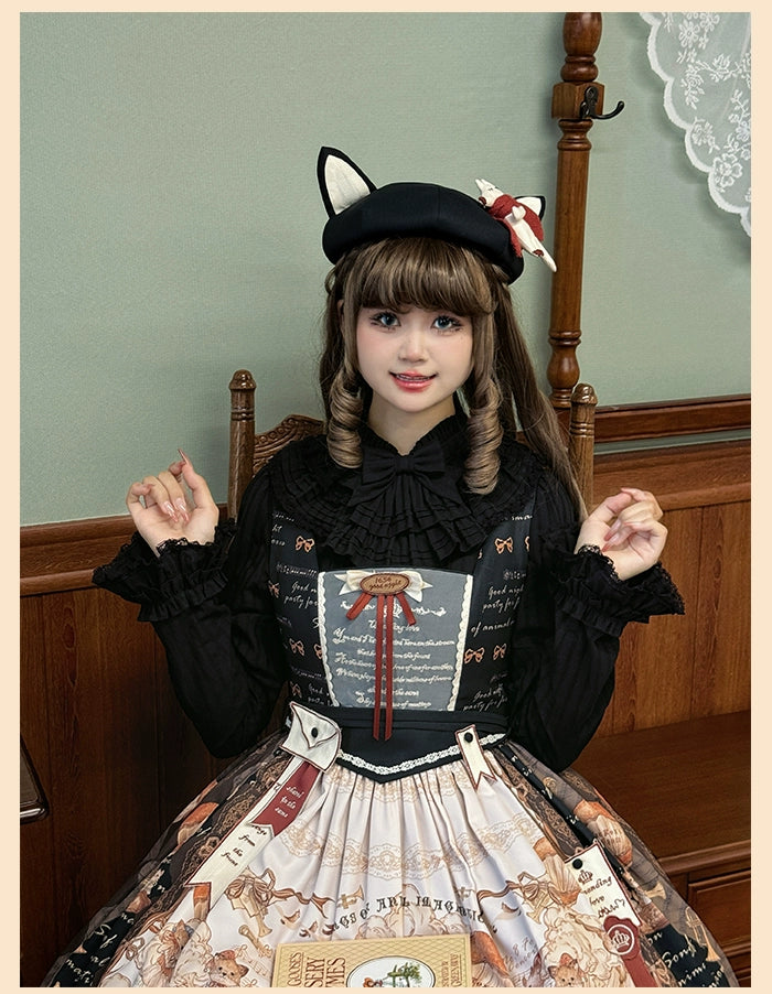 Alice Girl~Fox Band~Sweet Lolita Shirt with Bow Jabot