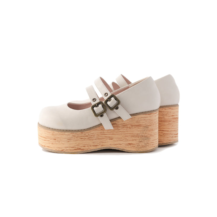 (Buy for me) MODO~Retro Lolita Round Toe Wood Bottom Shoes 34 off-white (high heel) (34 35 36 37 38 39 40 41) 22594:319854