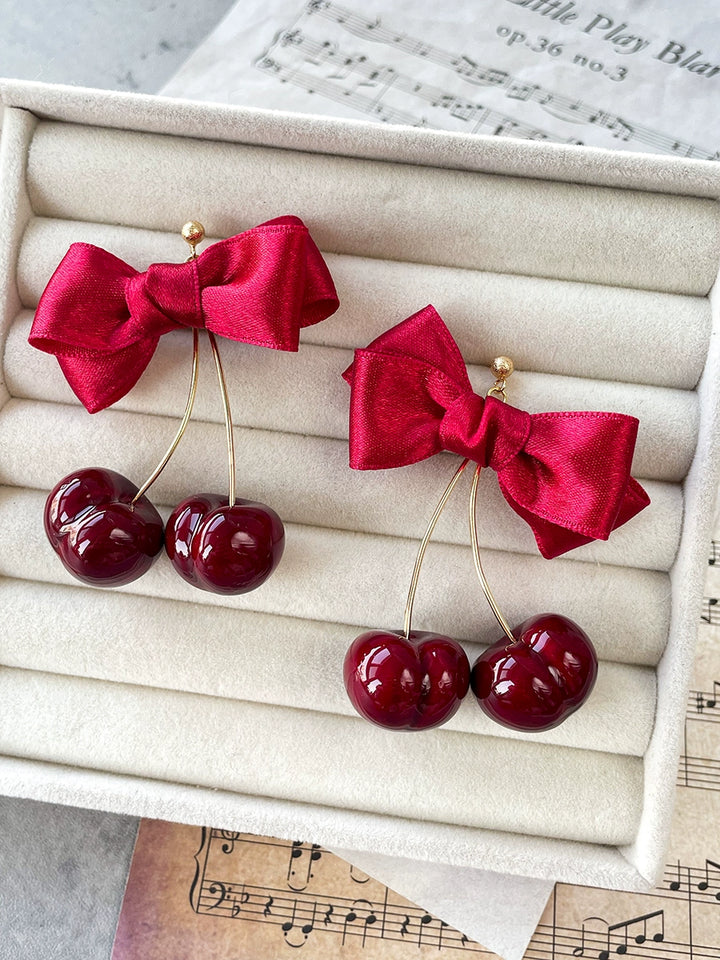 Cornnn~Sweet Lolita Earrings Wine Red Cherry Earrings Wine red  
