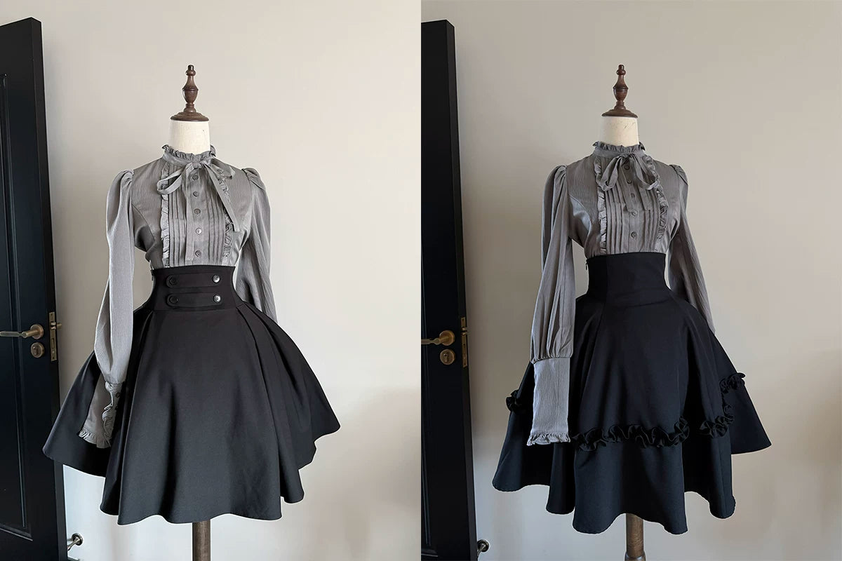 Misty Night Bell - Gothic Lolita Long Sleeve Blouse, Pintuck Placket