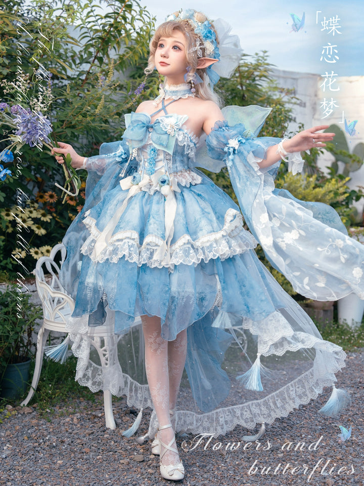 (BFM)Bramble Rose~Butterfly Love Dream~Sweet Lolita SK Full Set Butterfly Theme Gorgeous Dress S Dream Blue Fullset 