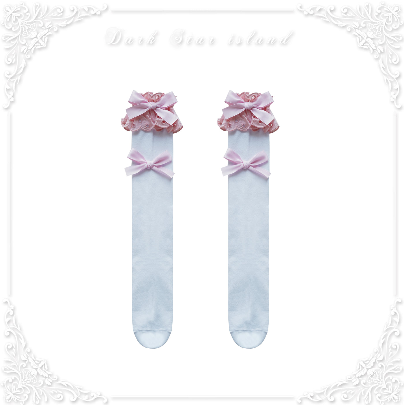Dark Star Island~Cute Lolita Multi-Color Bow Cotton Socks baby pink  
