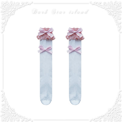 Dark Star Island~Cute Lolita Multi-Color Bow Cotton Socks baby pink  