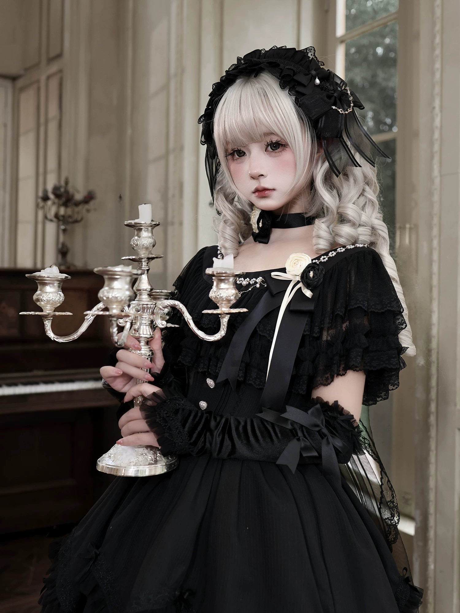 Unnamed Dusk Poem - Classic Lolita OP Dress, Tulle Skirt with Cross Accent