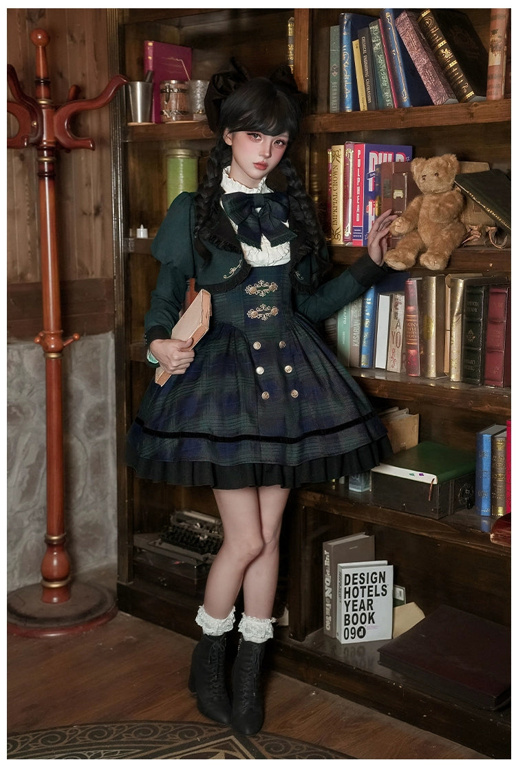 With PUJI - Berlin Souvenir - Plaid Preppy Style Lolita Bust Supporting JSK Outfit 43928:789919