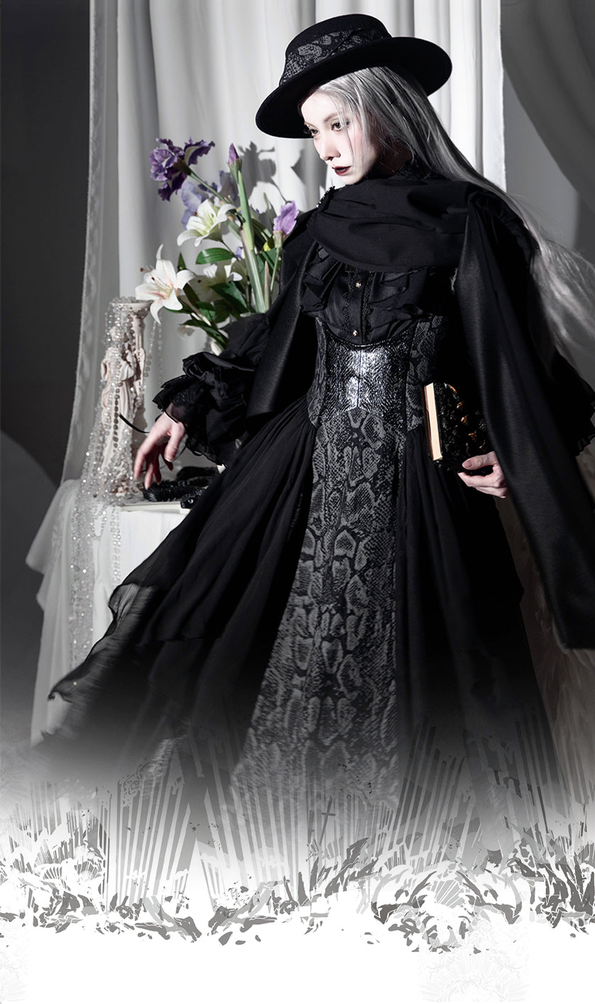 ZJstory~Dragon Bone Cemetery~Gothic Lolita JSK Set with Dragon and Snake Skeleton Embroidery 42699:749821