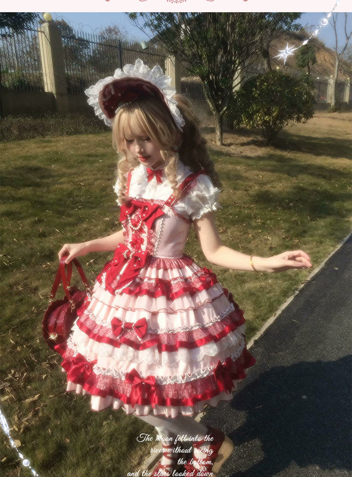 Sakurahime~Ribbon Strawberry~Sweet Lolita JSK and BNT with Old School Lolita Style 42537:744365