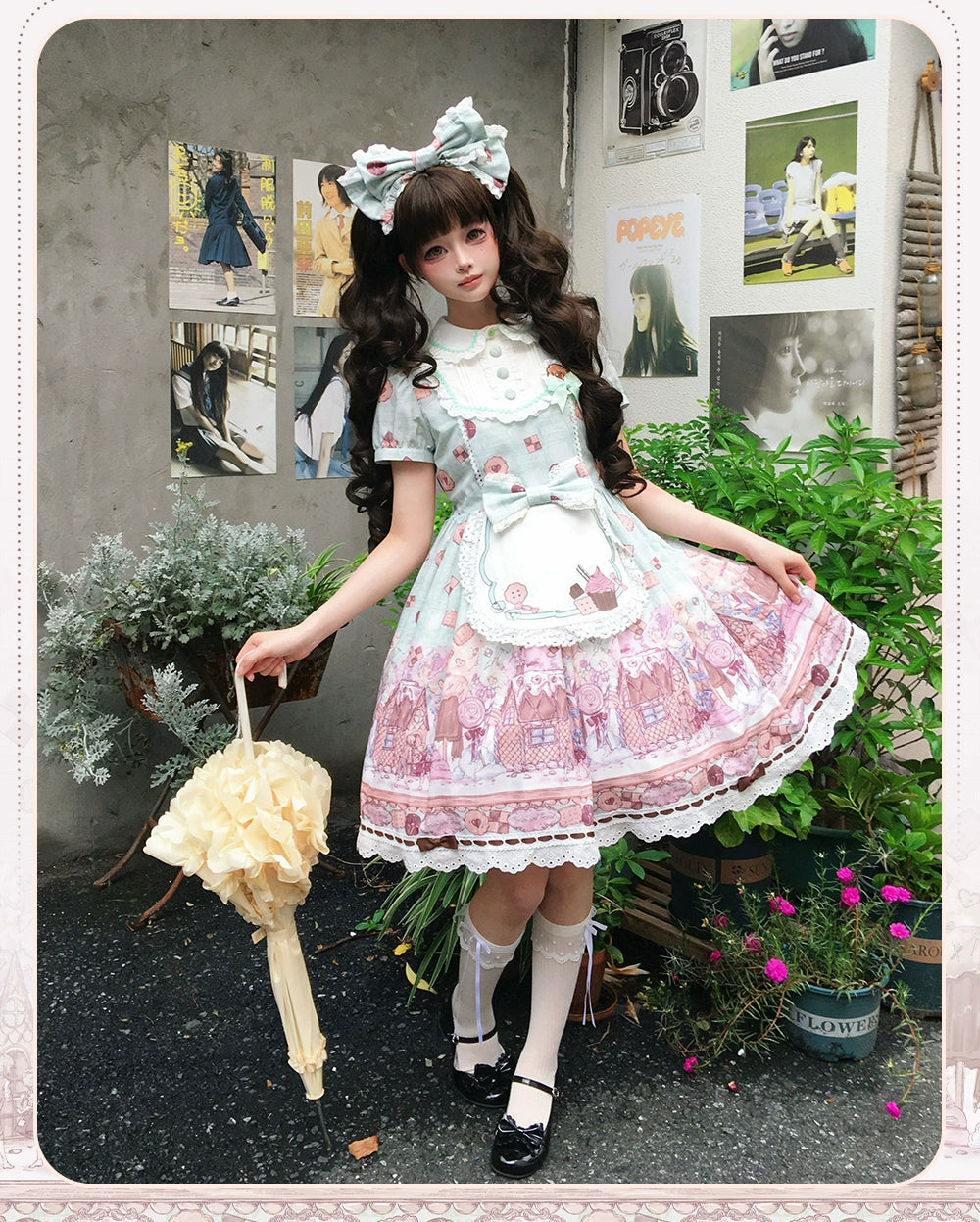 The Story of Frosting Town - Kawaii Lolita Print Dress, Detachable Apron 44387:806532