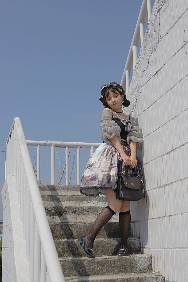 Balladeer~Classic Lolita Shirt Puff Sleeves Open Shoulder Blouse 36010:511736