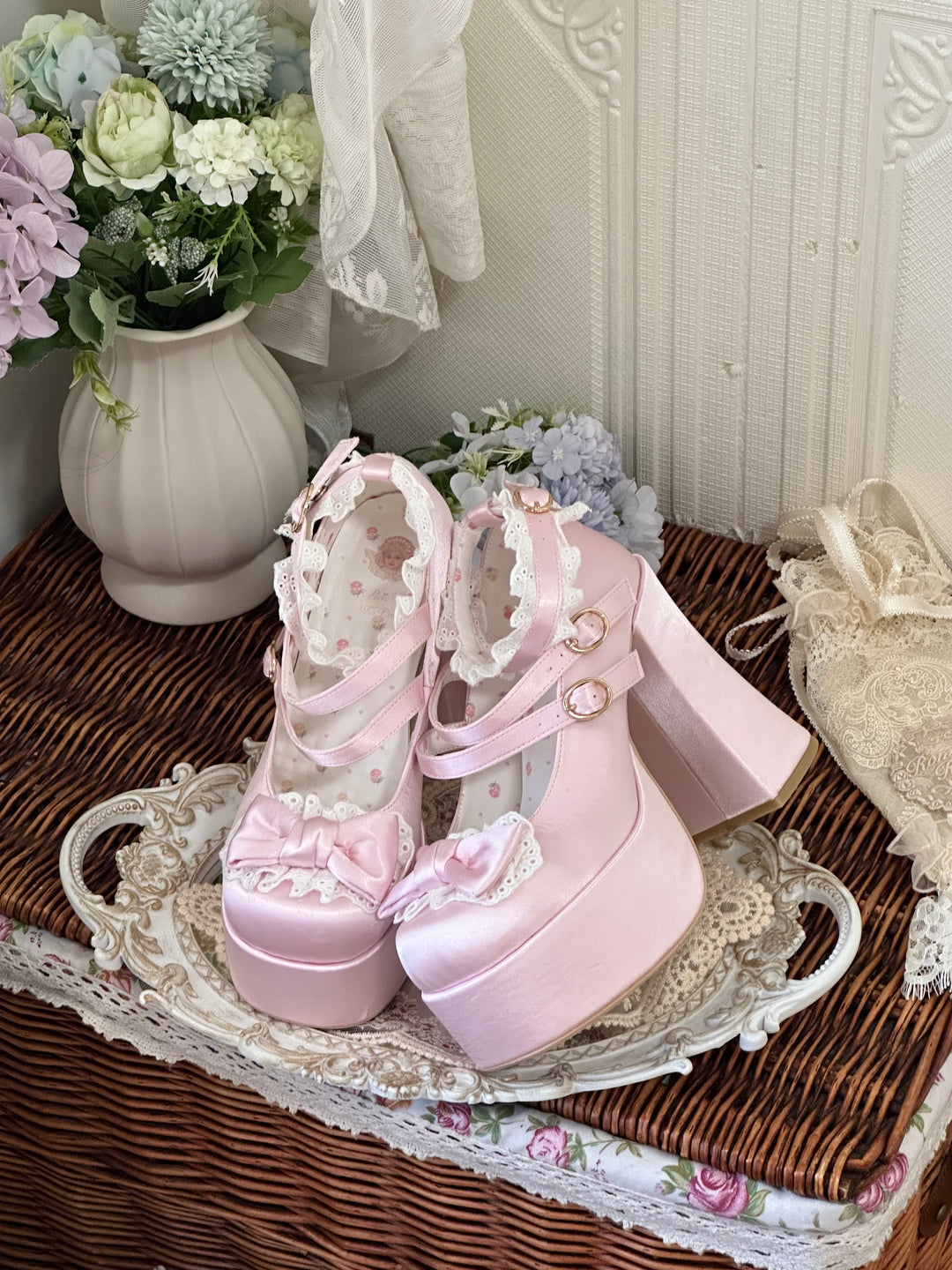 Pure Tea For Dream~Otome Fairy Tale~Sweet Lolita Shoes High Platform Satin Heels (35 36 37 38 39 40) 42091:726177