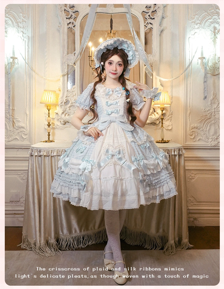 Mademoiselle Pearl - Heart Woven Concerto - IP Collab Sweet Lolita OP Dress, Bow Accents