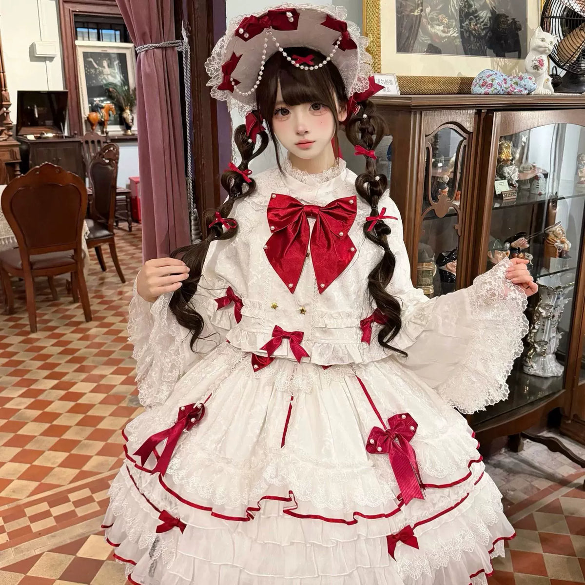 Star Porcelain Doll - Sweet Lolita JSK Dress Set, Tiered Ruffle Hem 46093:874775