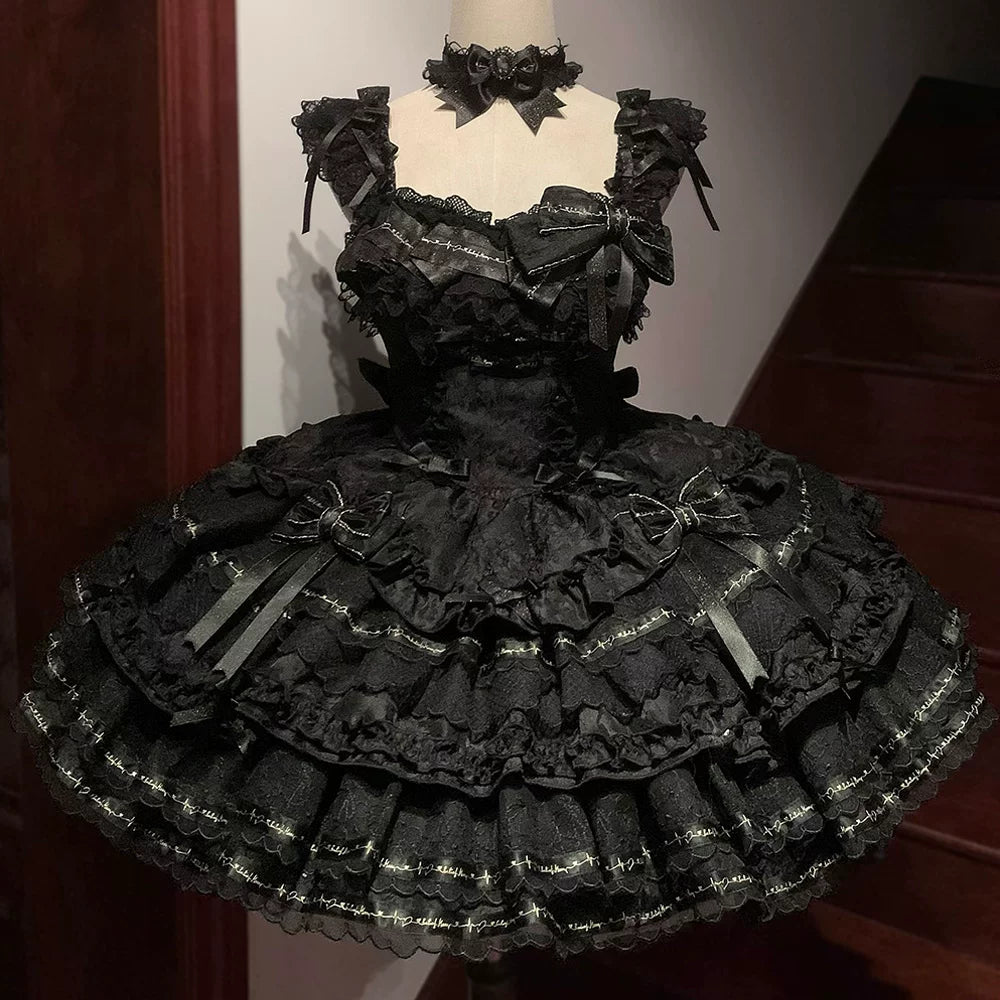 Luminous Whisper - Sweet Lolita Pirncess Jumper Dress, Layered Hem (L M S XL) 45214:840898