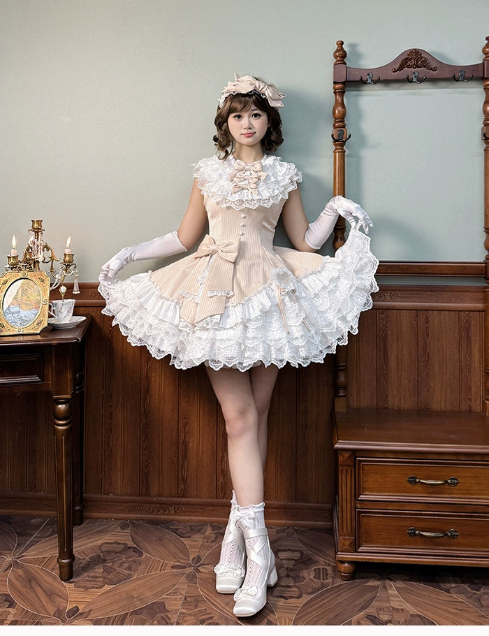 Alice Girl~Arrogant Miss~Sweet Lolita Jumper Dress with Tiered Lace Skirt