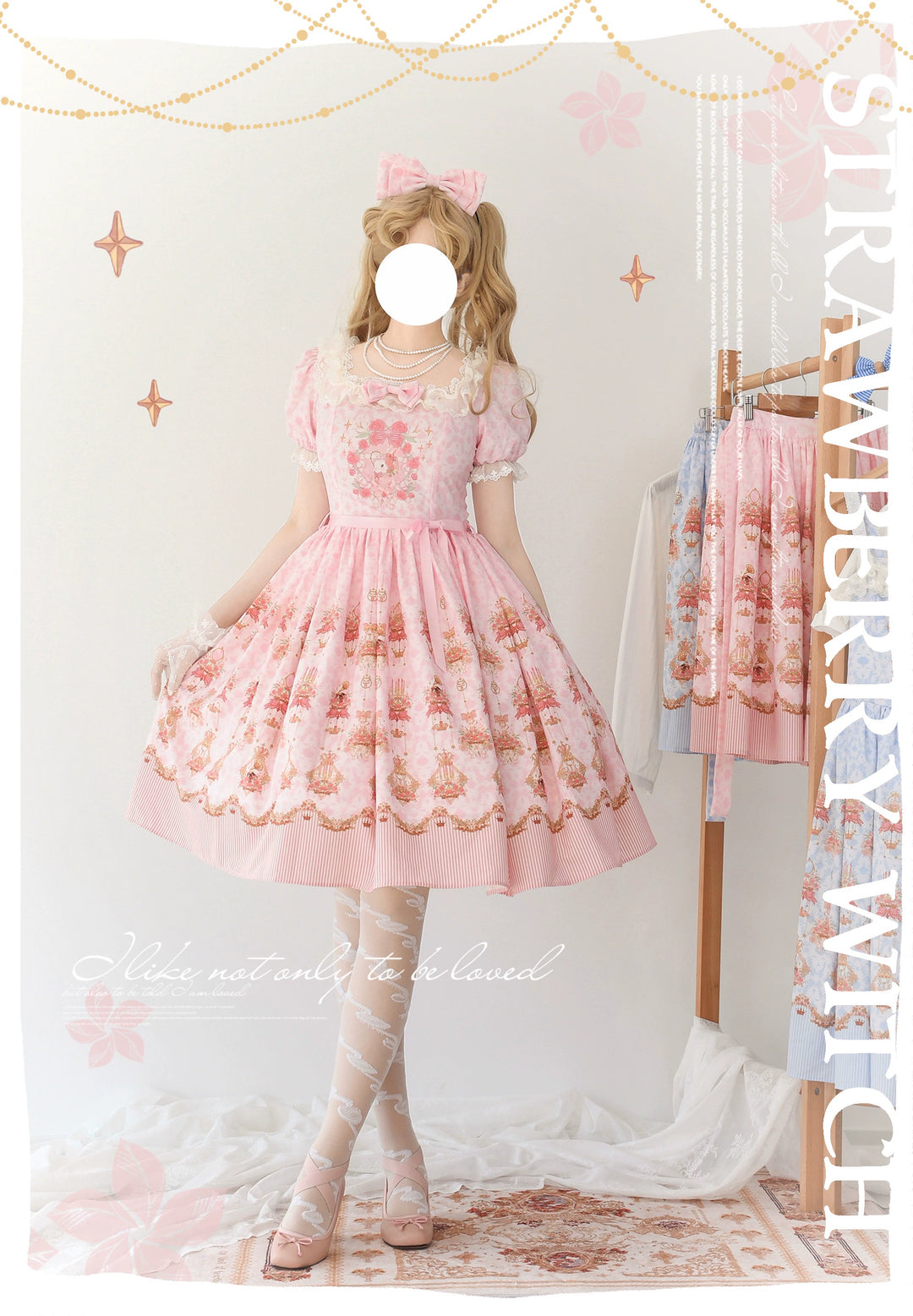 Strawberry Witch~Rose Garden Bunny~Daily Lolita Rose Bunny Printing OP JSK Dress Set