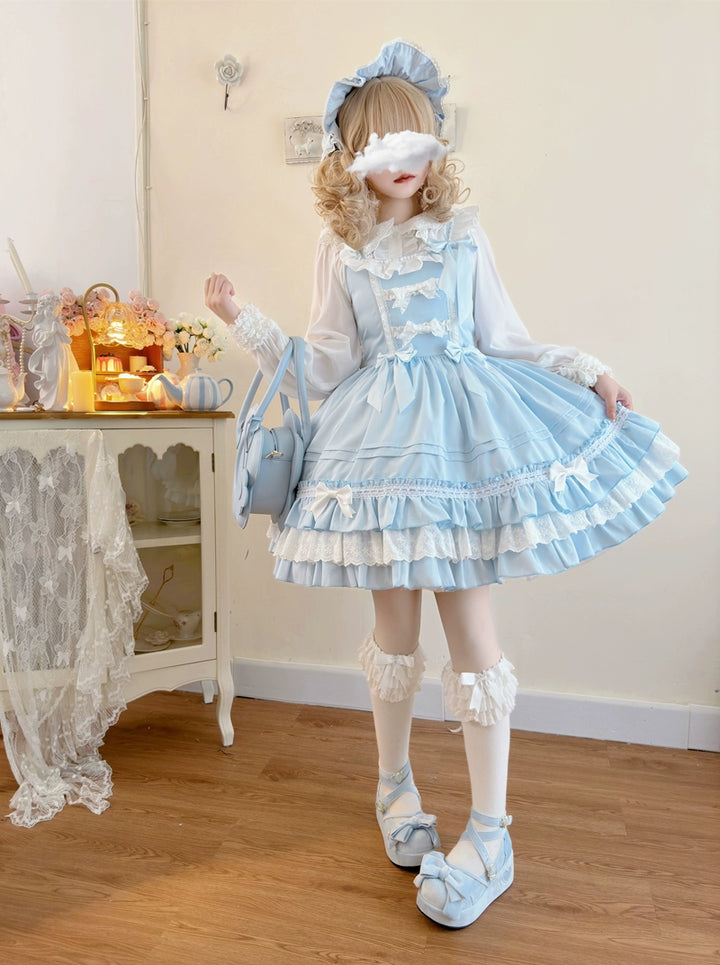 Hanguliang~Sweet Bear~Kawaii Lolita JSK Dress Embroidery Flounce Hem   