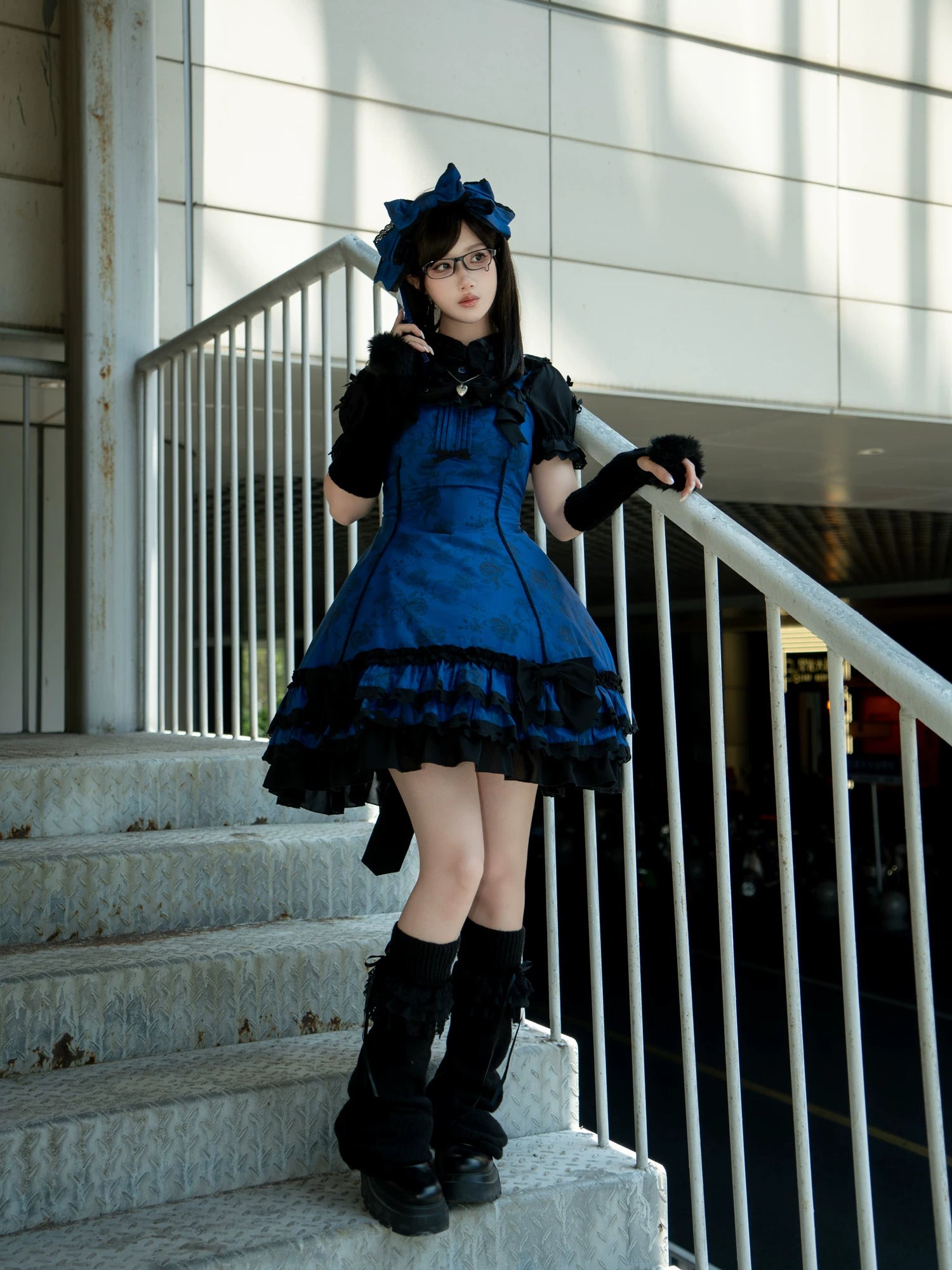 Bliss Bouquet - Cotton Old School Lolita Dress, Rose Print and Layered Hem 45656:857135
