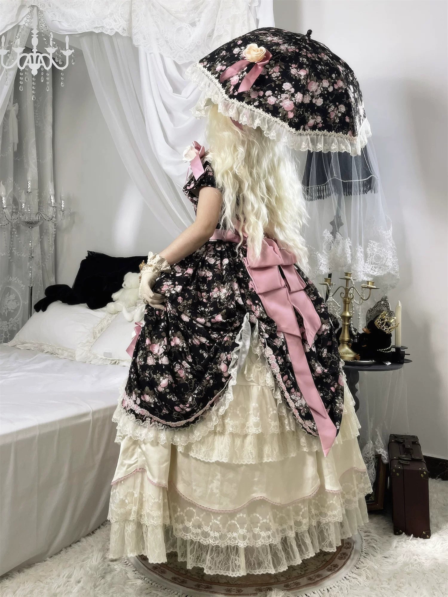 Dolota Flower Wall - Classic Lolita Floral OP Dress, Open Shoulder 44485:811104