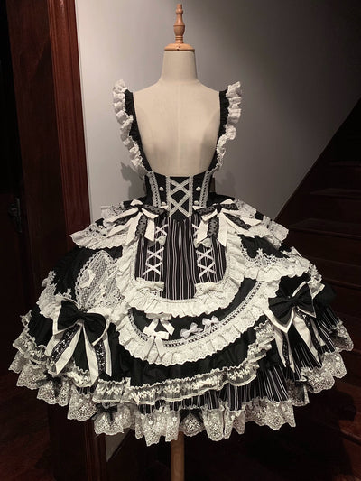 Lost Aqua~Vintage Lolita Dress Set Cotton Shirt XS Black and white JSK 