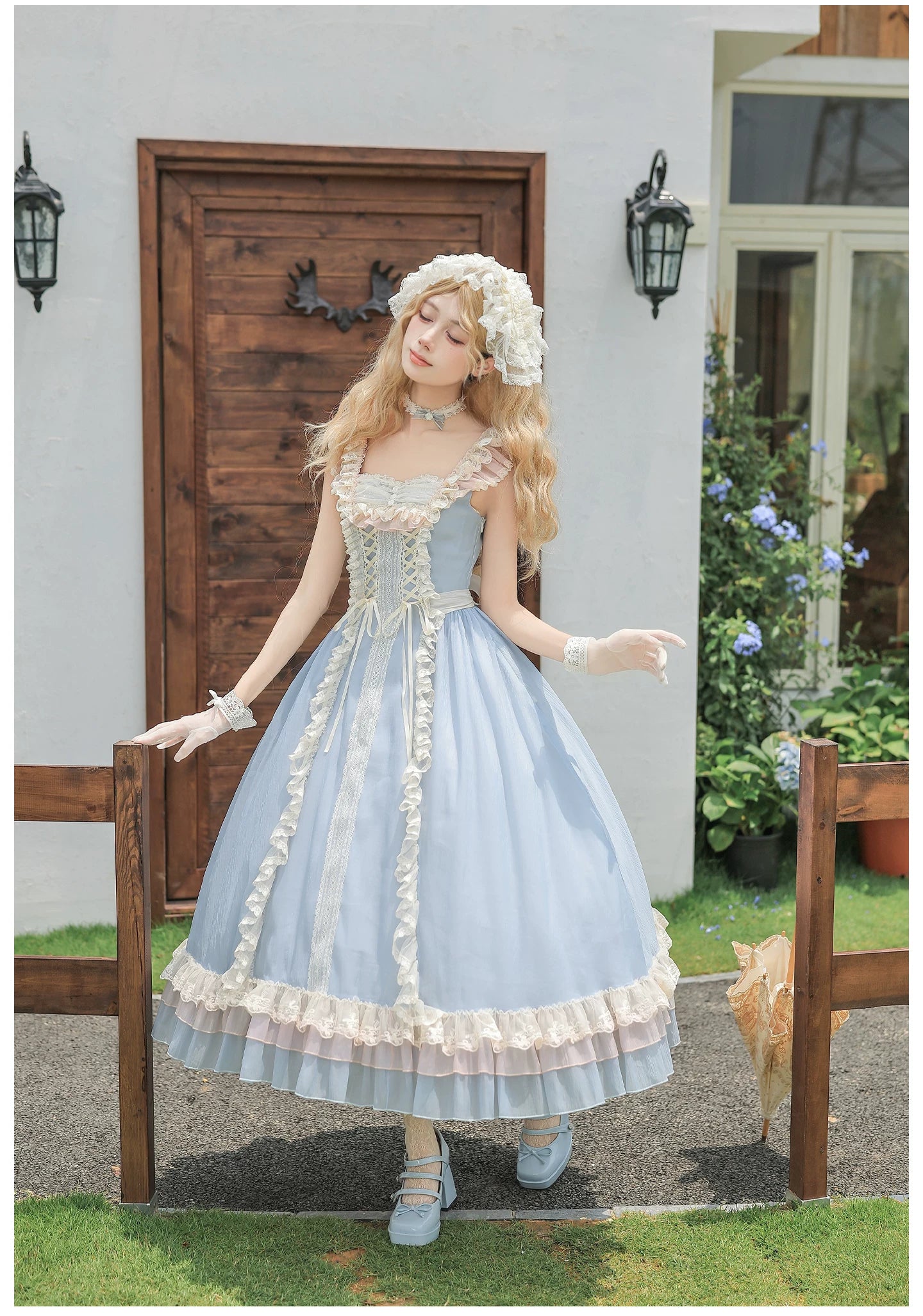 Island Diary - Classic Lolita Flutter Sleeve JSK Dress, Ruffled Lace 45533:855139