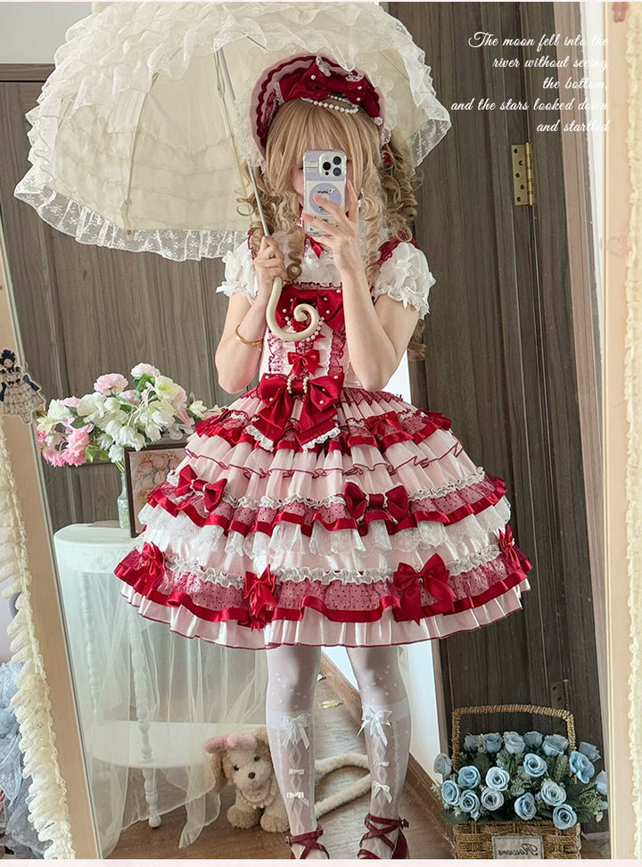 Sakurahime~Ribbon Strawberry~Sweet Lolita JSK and BNT with Old School Lolita Style 42537:744361