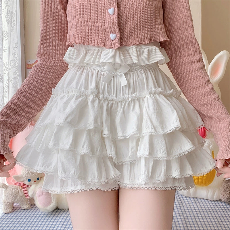 Sugar Girl~Winter Lolita Bloomer Sweet Cake Leggings Free size White (cotton fabric, without plush)