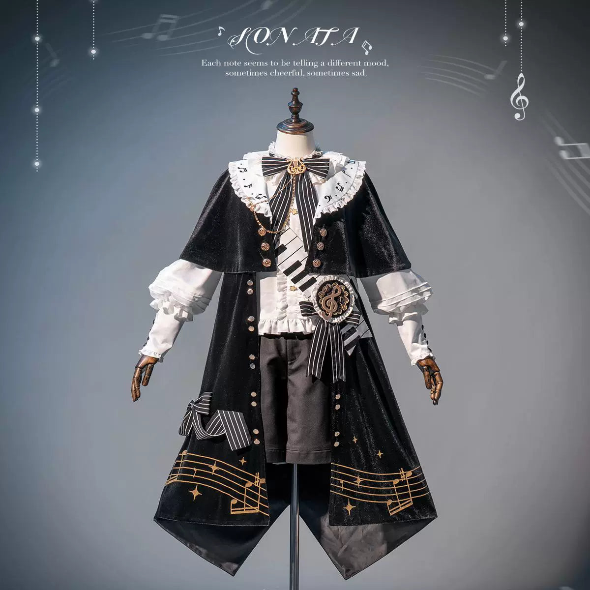 Forest Fluorescent Carps - Black and White Sonata - Ouji Lolita Vest Suit and Vintage Lolita OP Dress (F L M S XL XXL) 42067:724809