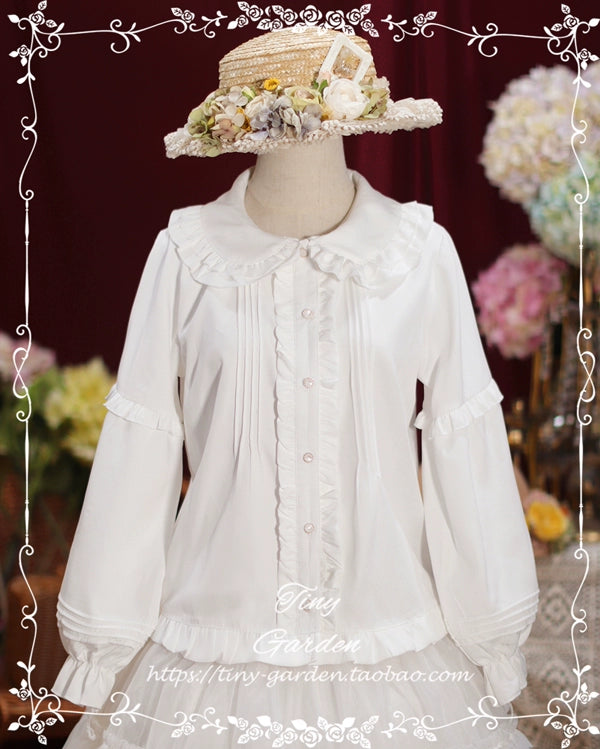 Tiny garden~Cute Lolita Blouse Long Sleeve Lolita Shirt M White(Four-sided elastic) 