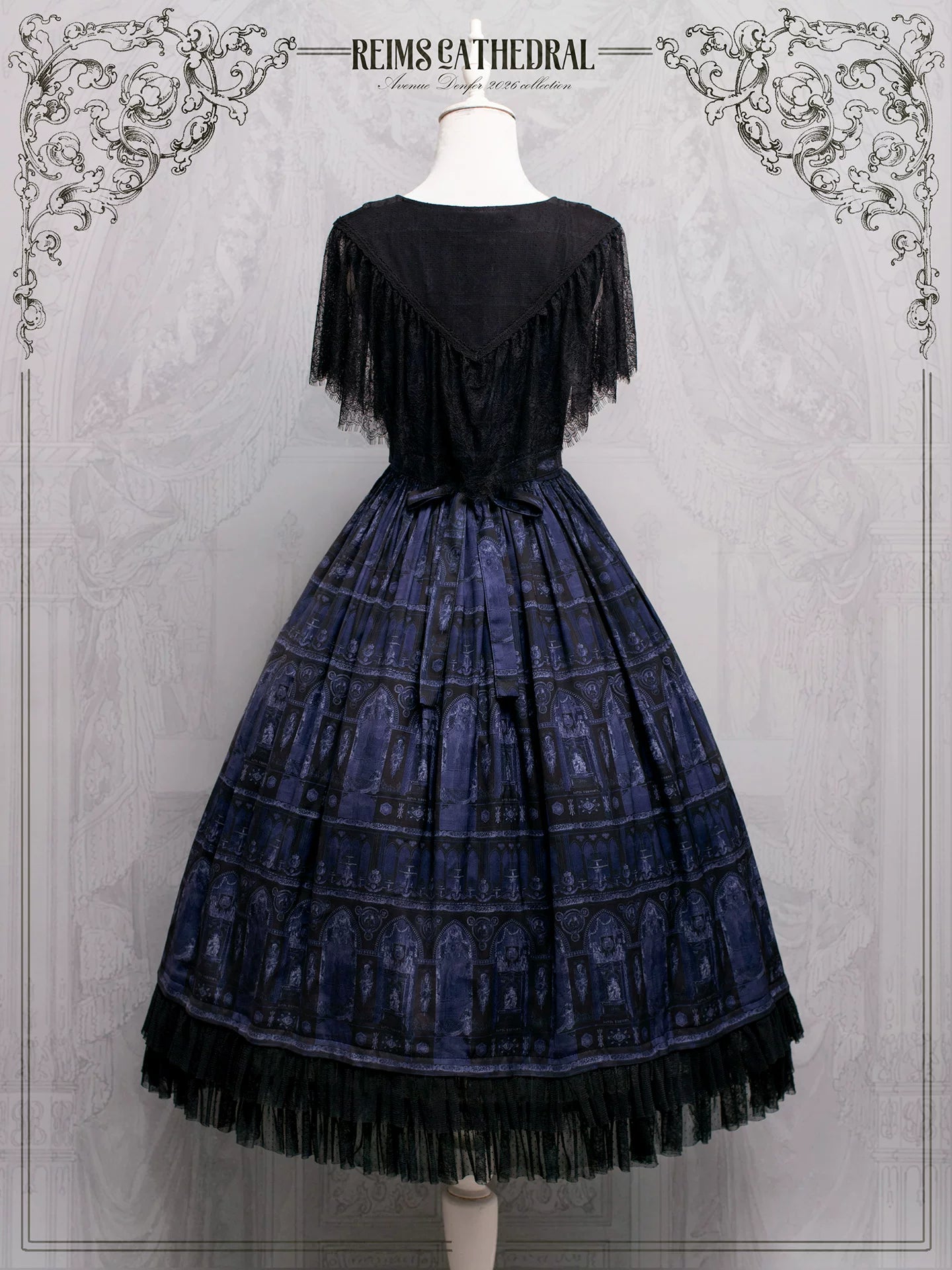 Reims Cathedral - Printed Classic Lolita Dress, Detachable Gauze Outlayer 44701:819154