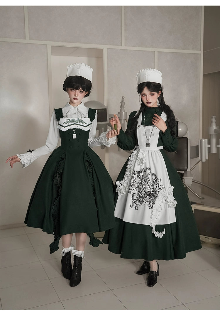 With PUJI - Letter and Poetry · Abyss Clinic - Gothic Lolita Green Dress Set 43929:789734