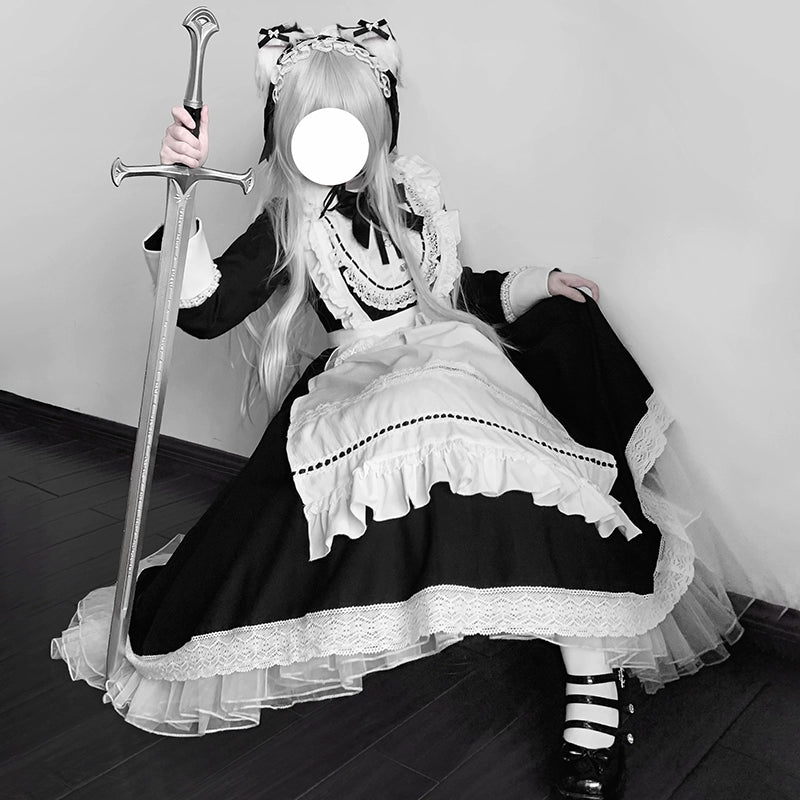 Hezi's Cat Haven~Black Cat Butler~Maid Lolita OP Dress Elegant Black and White Dress