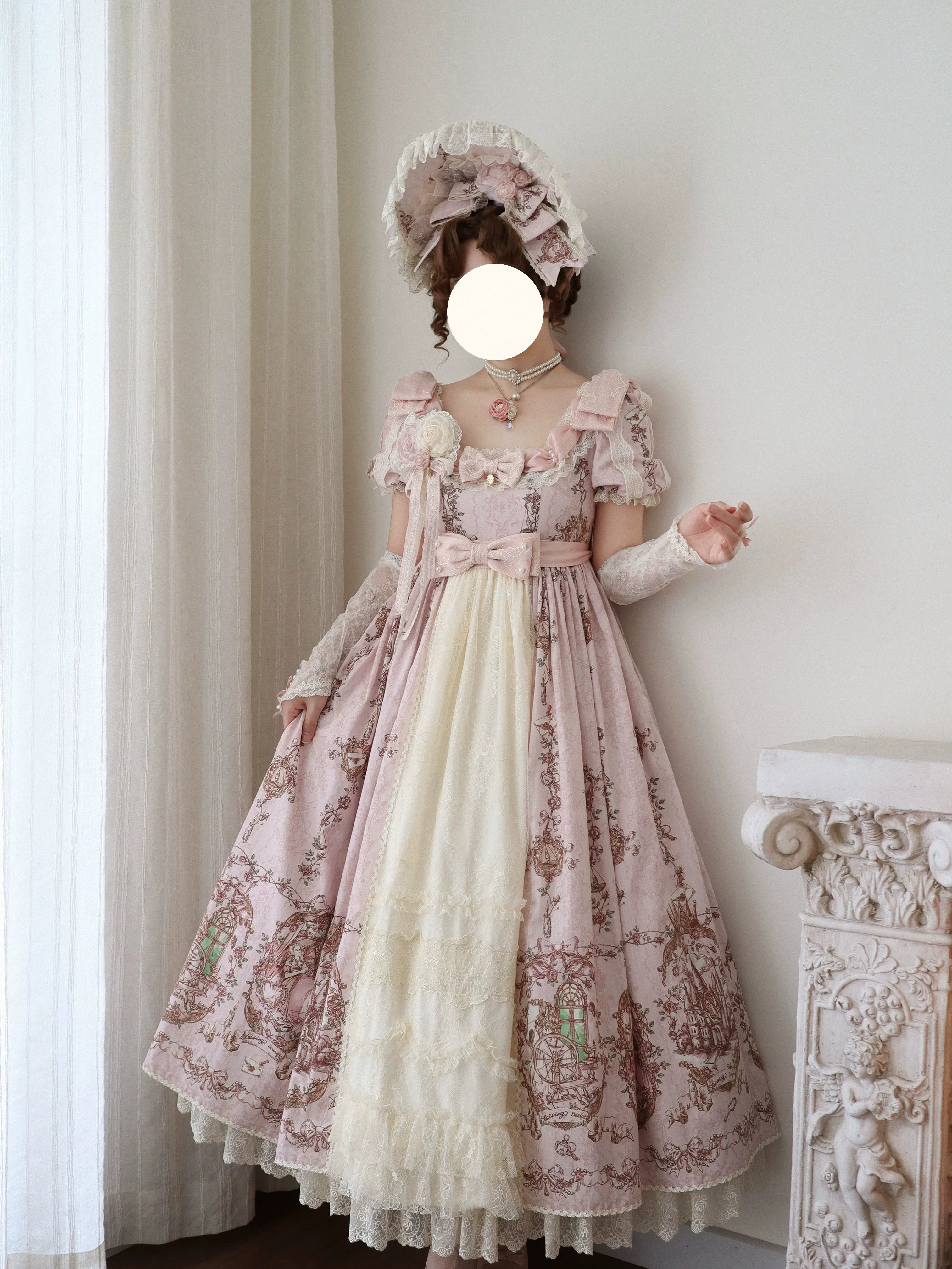 Sleeping Beauty - Doll-like Lolita Printed JSK Dress, Cotton Lining Vest Set 45691:860249
