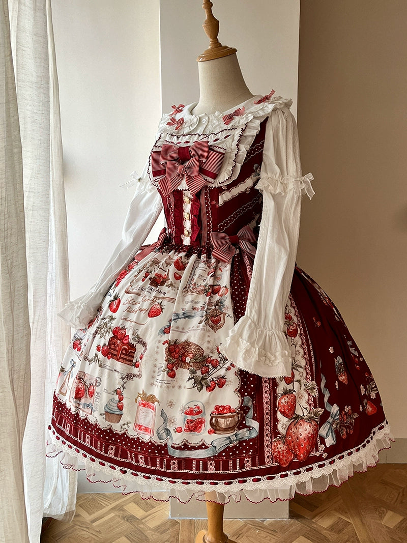 Balladeer - Strawberry Manor - Sweet Lolita JSK Dress, Strawberry Print 43417:798468