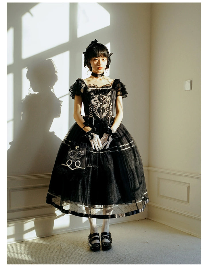 Nuit De Cellophane~Wild Swan~Elegant Lolita Dress Suit with Swan Embroidery