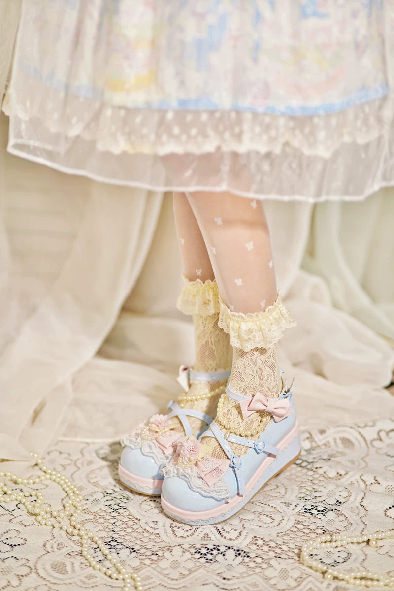 Pearl Floral Reverie - Sweet Lolita Shoes, Detachable Pearl Chain and Floral Accent 45531:852192