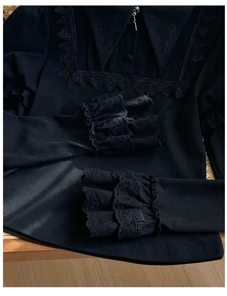 With PUJI - The Vow - Solid Lolita Sweater, Juliet Sleeve, Pointed Collar