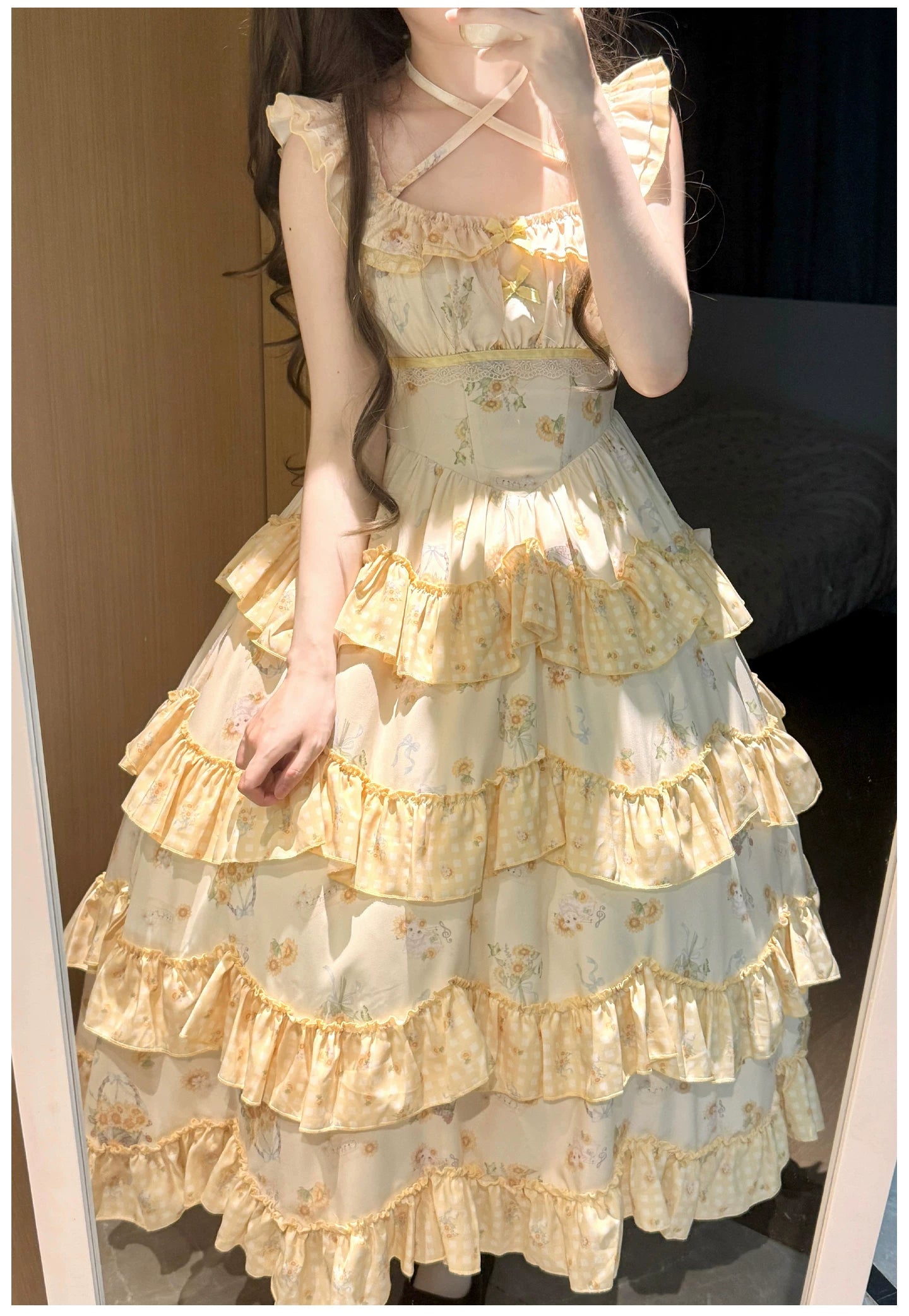 Small Sunflower - Classic Lolita Sunflower Printed JSK Dress, Tiered Hem 45740:860913