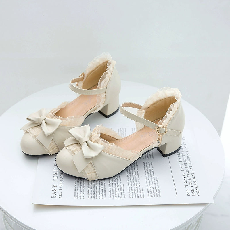Yana - Sweet Lolita Shoes Round Toe Students Chunky Heel Off-white 33