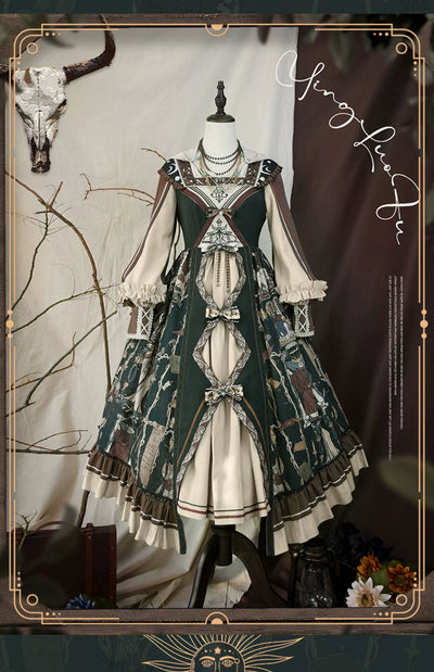 YingLuoFu~Tarot~Elegant Lolita Dress Classicl Court Style Lolita OP Salopette S Elder Sister ( OP + Hat + Necklace) 