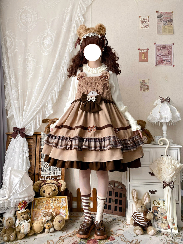 Qianmu~Teddy Bear Cake~Winter Lolita JSK Cute Bear Lolita Dress   