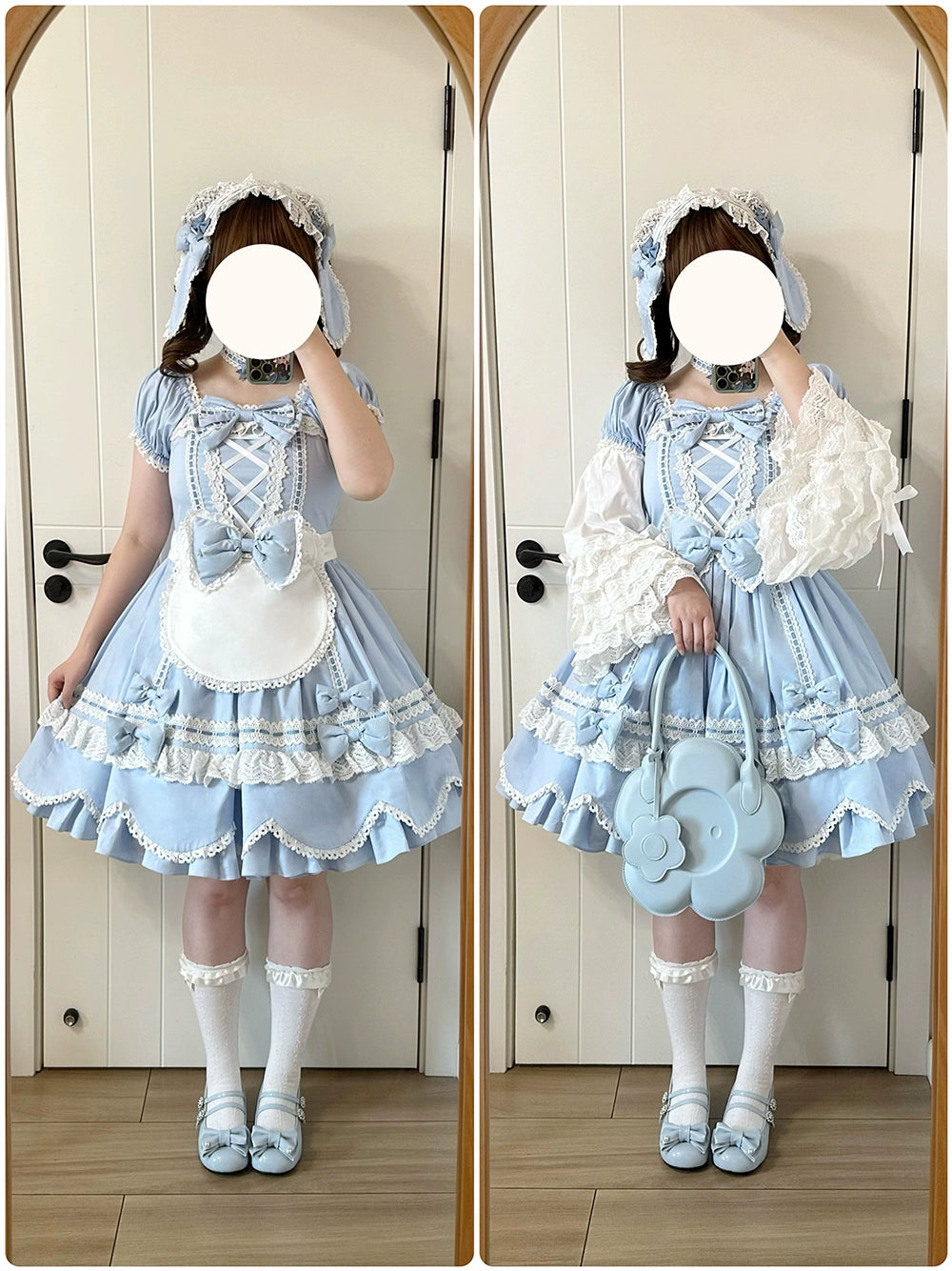 Miss Point - Vintage Petal Rabbit - Old School Lolita OP Cotton Dress With Petal-Shaped Hem 43135:768526