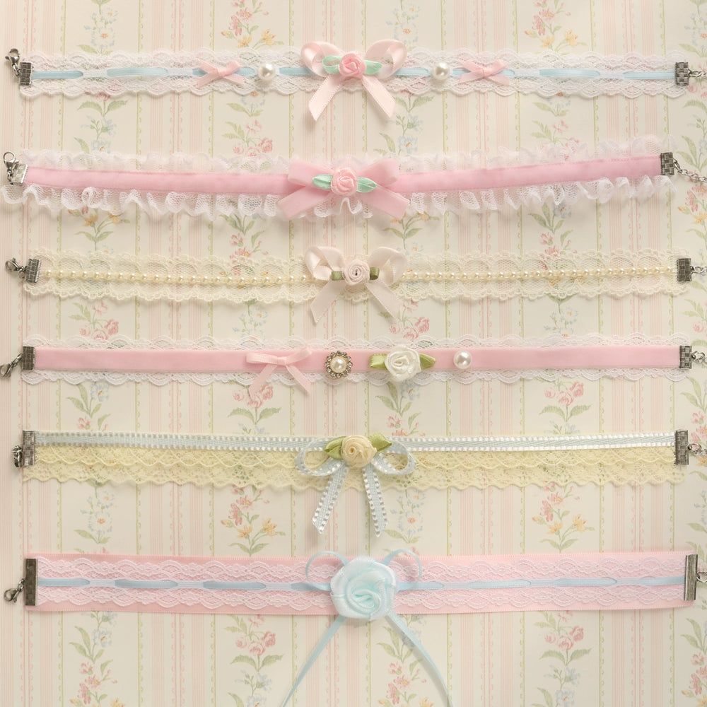 Creamy Bubbles~Sweet Lolita Choker Vintage Lace Rose Handmade Necklace   